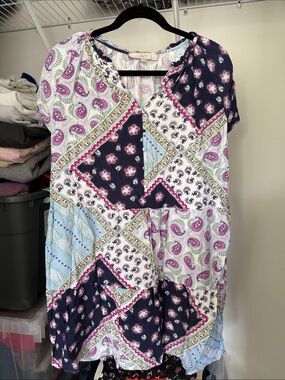 LOFT Patchwork Paisley Mix Tunic - Navy Pink Light Blue